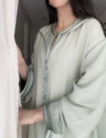 Djellaba in linen fabric with premium silk drape fabric - Image 2