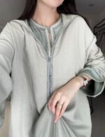 Djellaba in linen fabric with premium silk drape fabric - Image 3