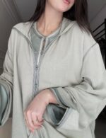 Djellaba in linen fabric with premium silk drape fabric